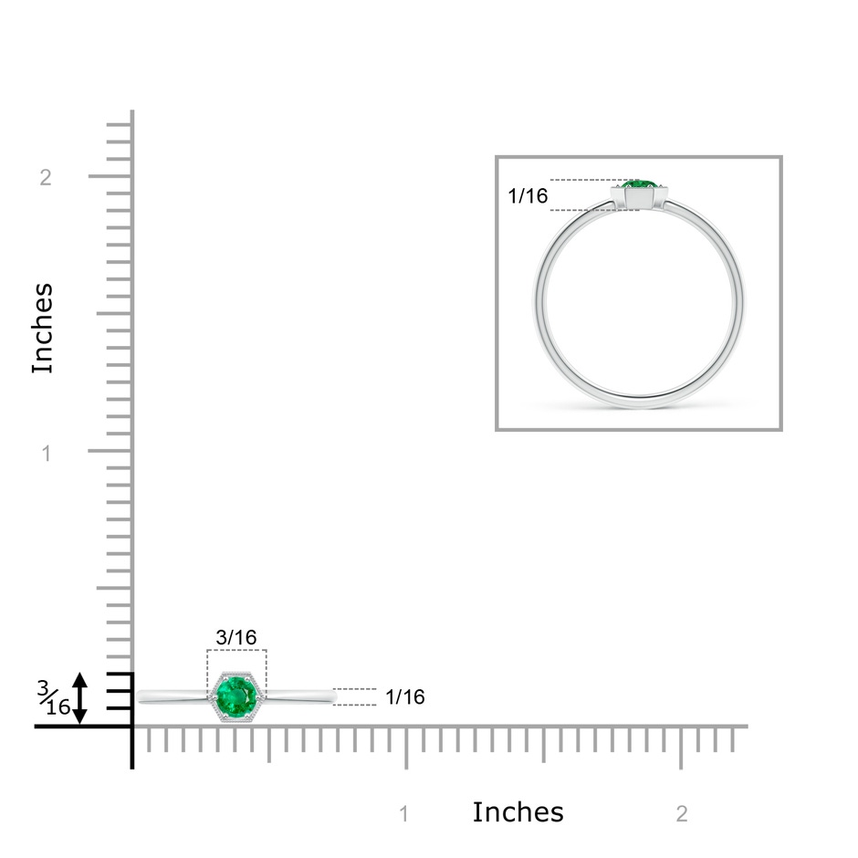 3.8mm AAA Pavé Set Emerald Hexagon Solitaire Ring with Milgrain in White Gold ruler