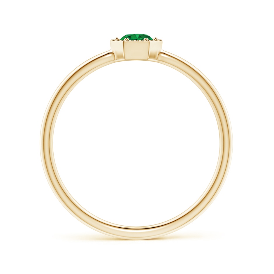 3.8mm AAA Pavé Set Emerald Hexagon Solitaire Ring with Milgrain in Yellow Gold side-1