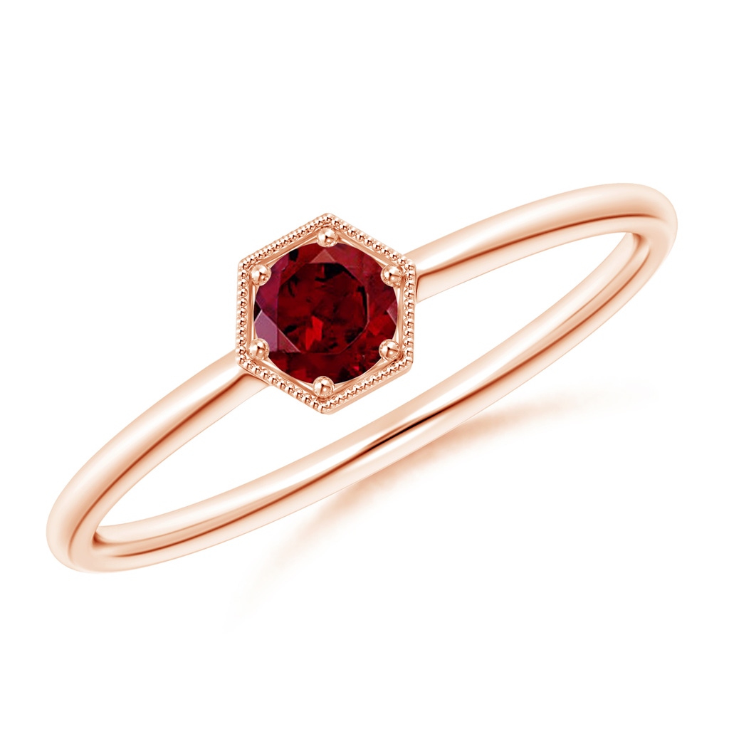 3.8mm AAA Pavé Set Garnet Hexagon Solitaire Ring with Milgrain in Rose Gold 