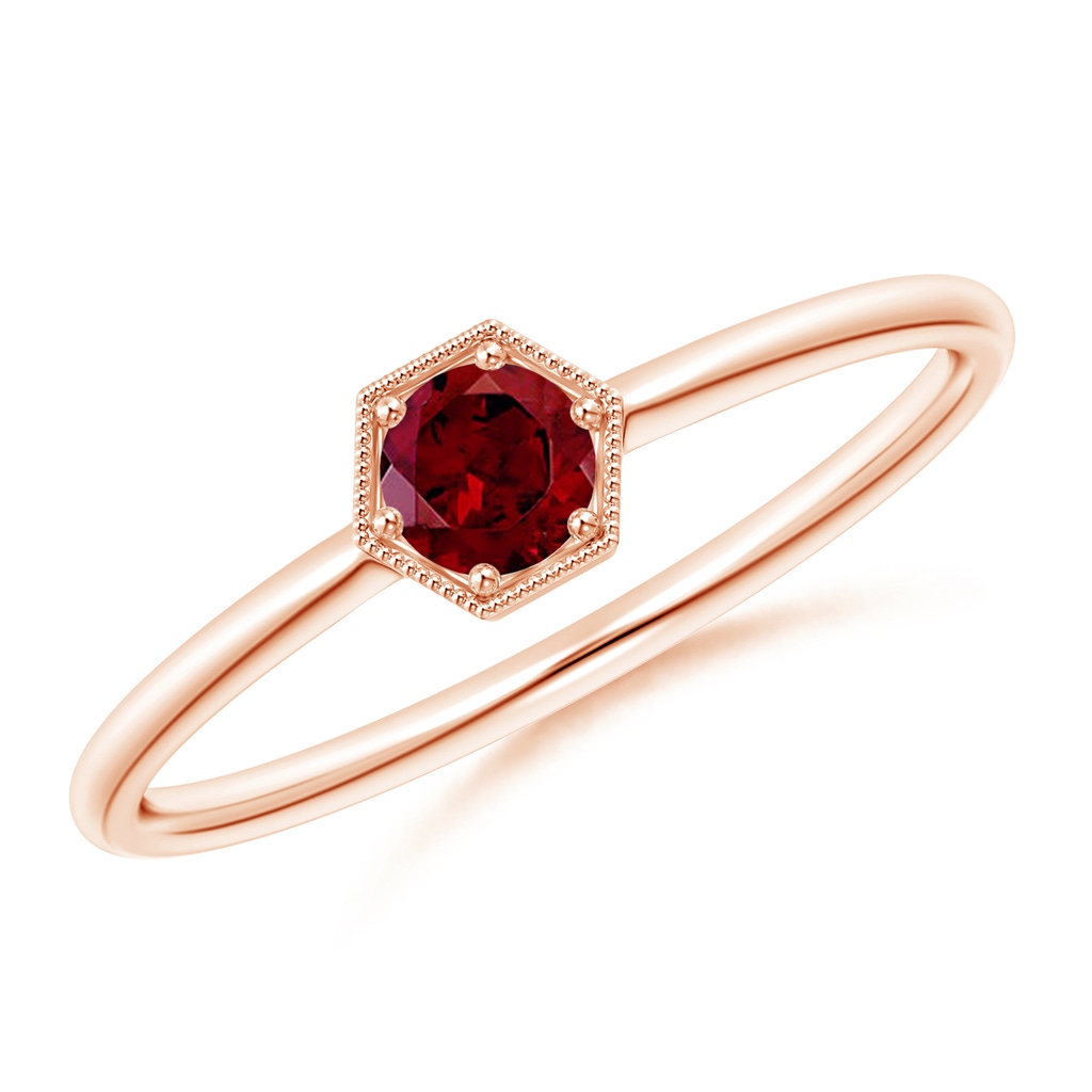 3.8mm AAA Pavé Set Garnet Hexagon Solitaire Ring with Milgrain in Rose Gold