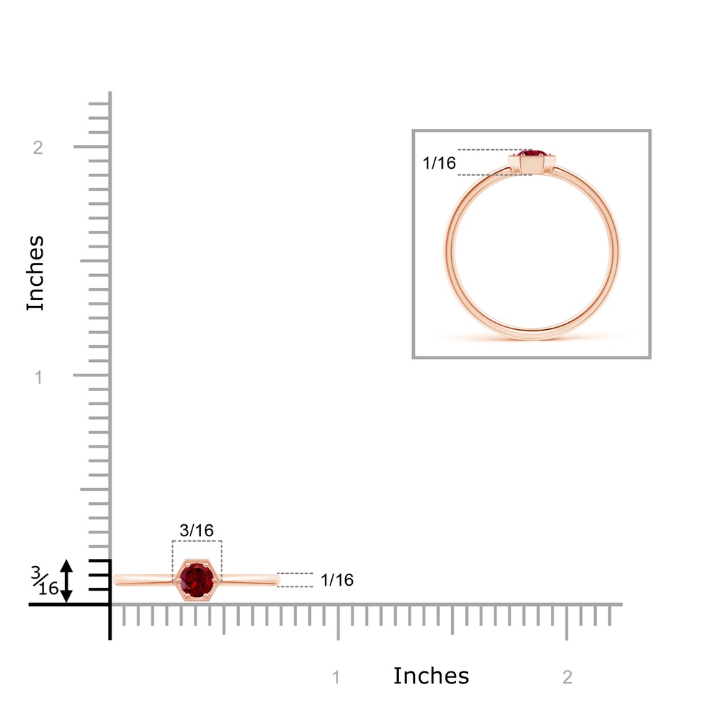 3.8mm AAA Pavé Set Garnet Hexagon Solitaire Ring with Milgrain in Rose Gold Product Image