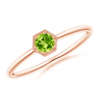 3.8mm AAA Pavé Set Peridot Hexagon Solitaire Ring with Milgrain in Rose Gold