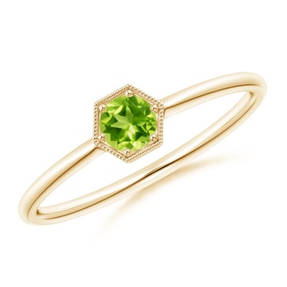 3.8mm AAA Pavé Set Peridot Hexagon Solitaire Ring with Milgrain in Yellow Gold