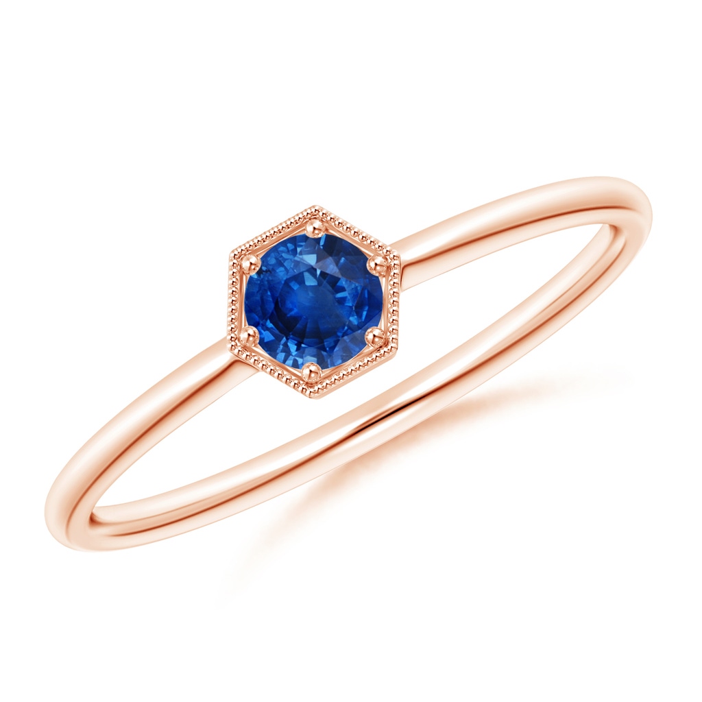 3.8mm AAA Pavé Set Sapphire Hexagon Solitaire Ring with Milgrain in Rose Gold