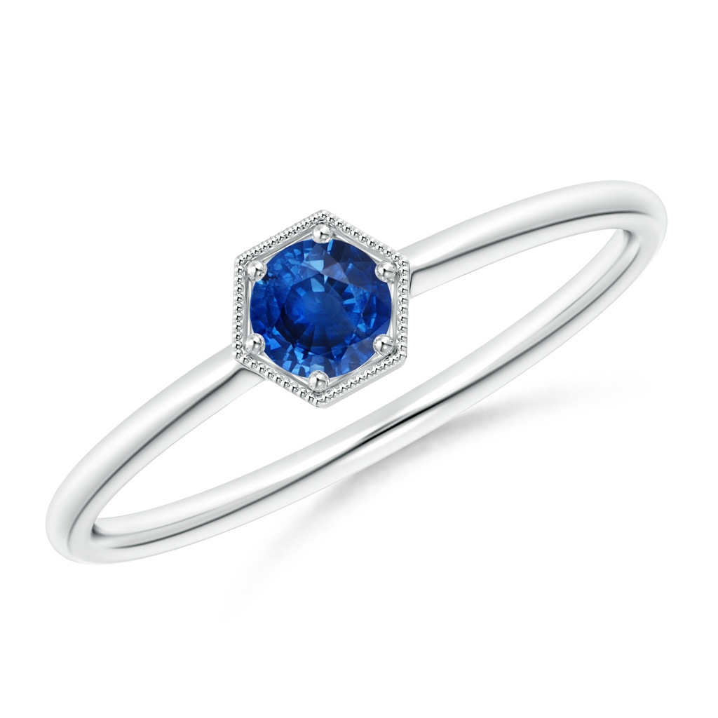 3.8mm AAA Pavé Set Sapphire Hexagon Solitaire Ring with Milgrain in White Gold