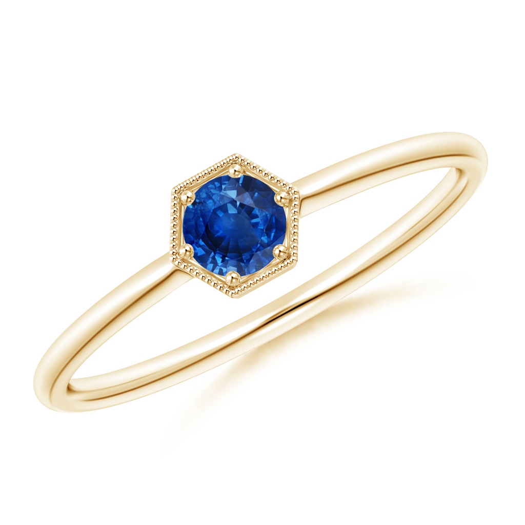 3.8mm AAA Pavé Set Sapphire Hexagon Solitaire Ring with Milgrain in Yellow Gold