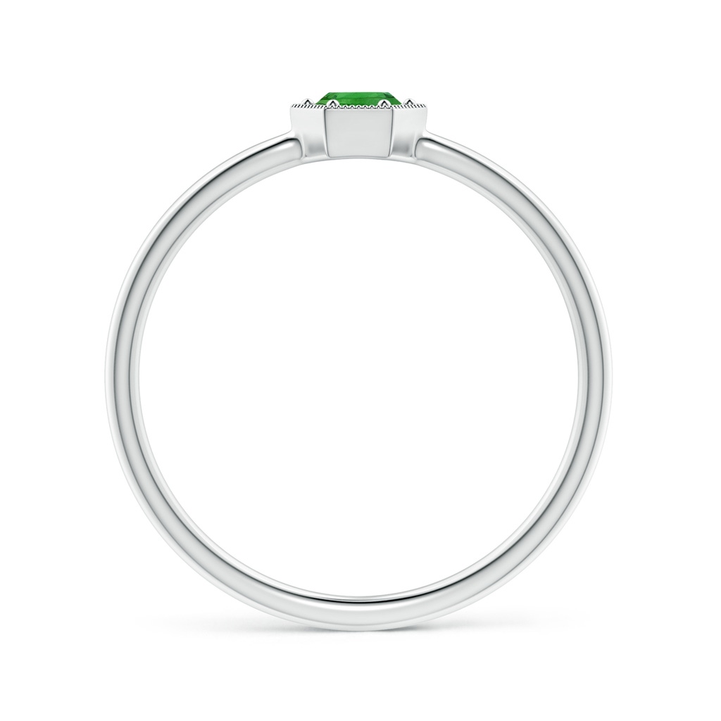 3.8mm AAAA Pavé Set Tsavorite Hexagon Solitaire Ring with Milgrain in 18K White Gold - side 199