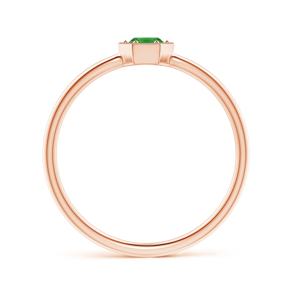 3.8mm AAAA Pavé Set Tsavorite Hexagon Solitaire Ring with Milgrain in Rose Gold - side 199