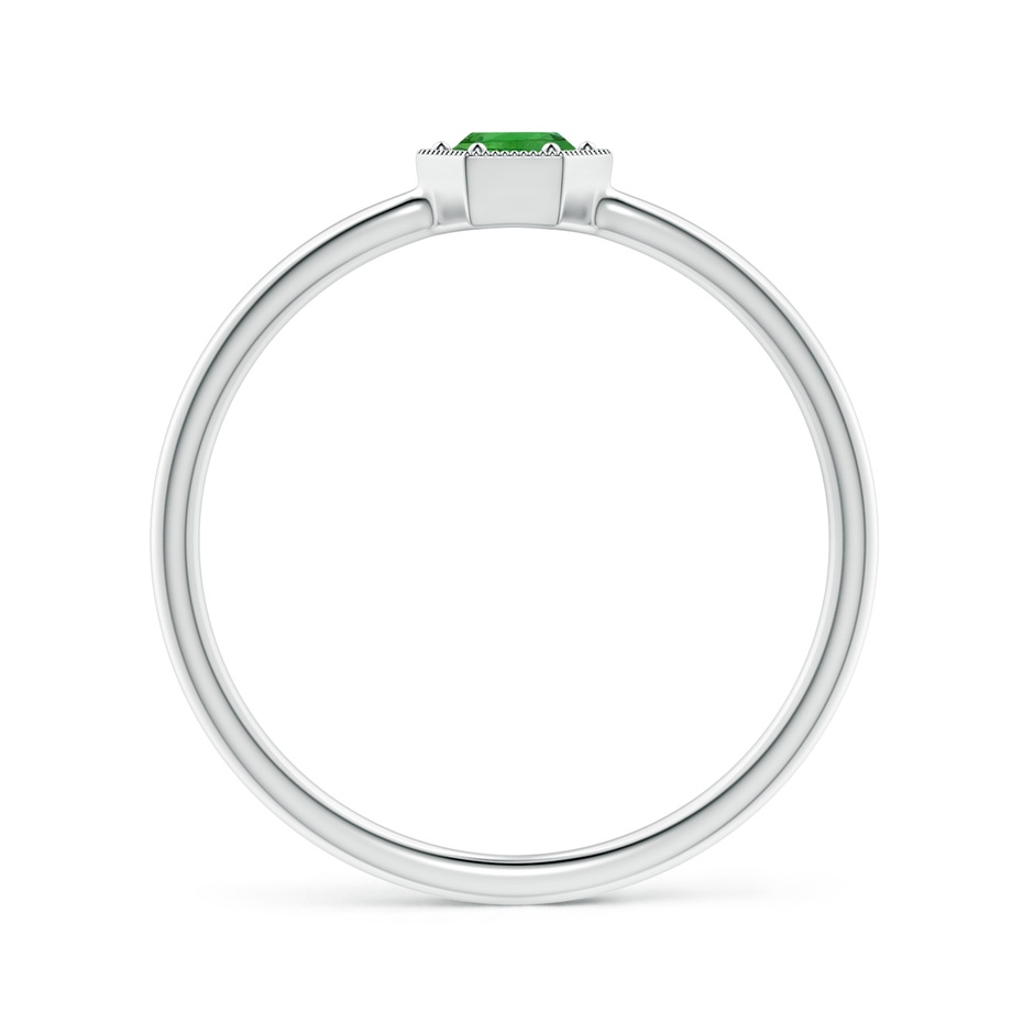 3.8mm AAAA Pavé Set Tsavorite Hexagon Solitaire Ring with Milgrain in White Gold side-1