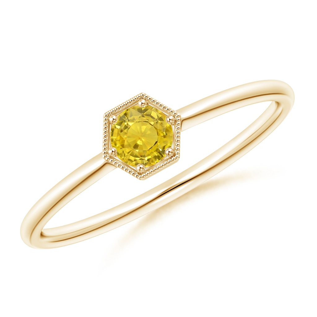 3.8mm AAA Pave Set Yellow Sapphire Hexagon Solitaire Ring with Milgrain in 10K Yellow Gold