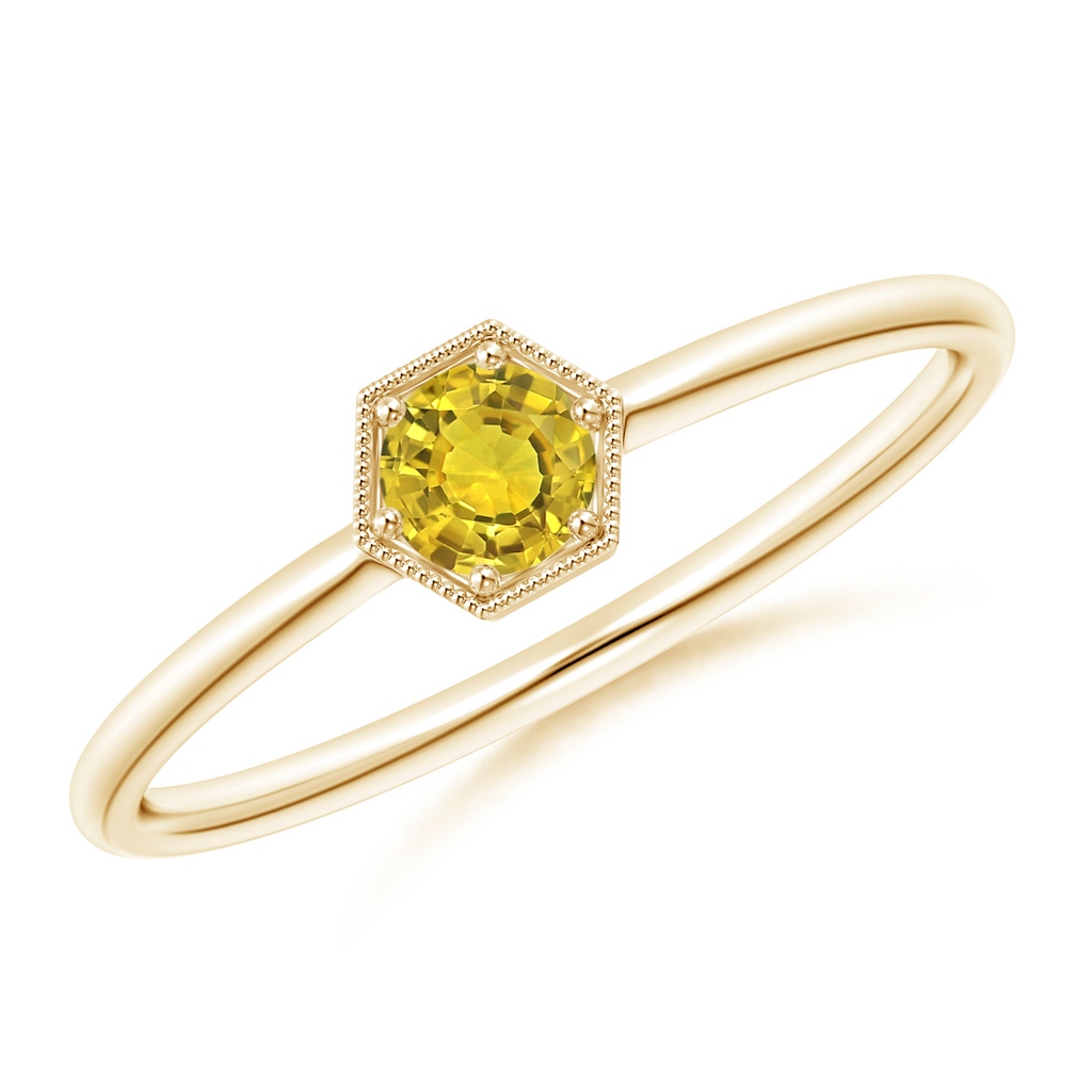 3.8mm AAAA Pave Set Yellow Sapphire Hexagon Solitaire Ring with Milgrain in Yellow Gold
