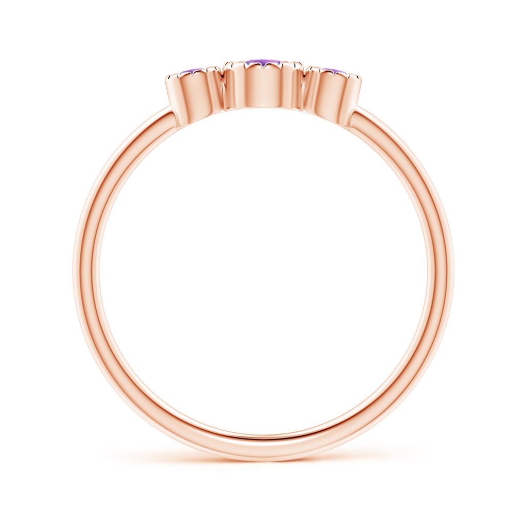 3mm AAA Bezel-Set Round Amethyst Three Stone Ring in Rose Gold Side-1