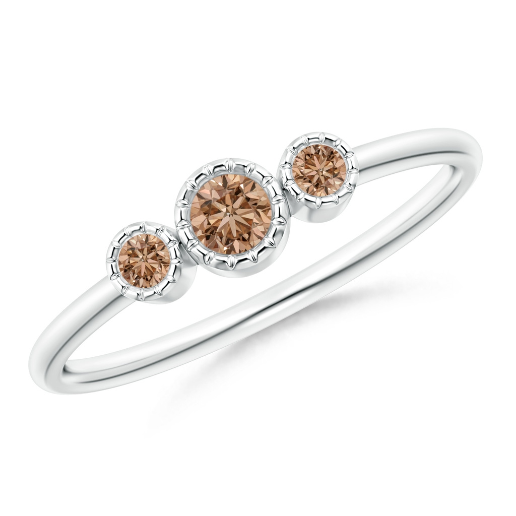 3mm AAA Bezel-Set Round Coffee Diamond Three Stone Ring in White Gold