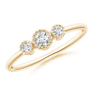 3mm GVS2 Bezel-Set Round Diamond Three Stone Ring in Yellow Gold