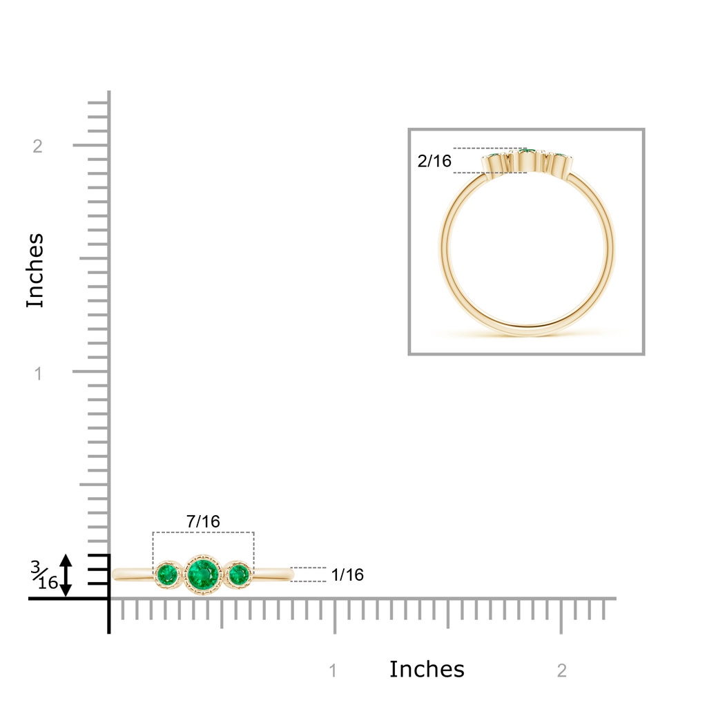 3mm AAA Bezel-Set Round Emerald Three Stone Ring in Yellow Gold Product Image