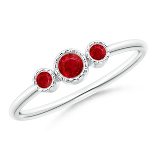3mm AAA Bezel-Set Round Ruby Three Stone Ring in White Gold
