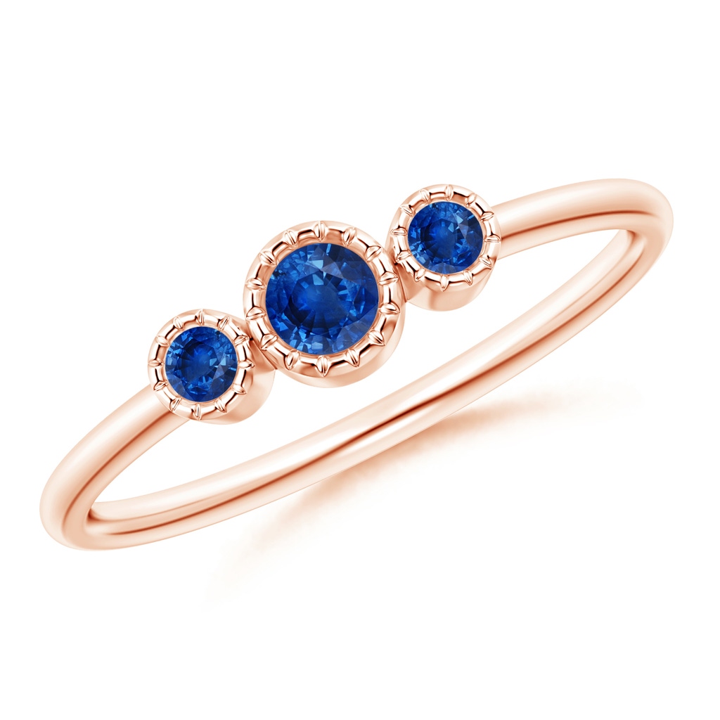 3mm AAA Bezel-Set Round Sapphire Three Stone Ring in Rose Gold