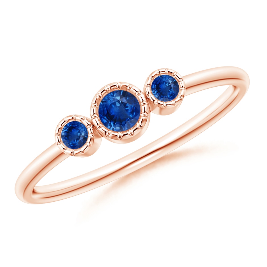 3mm AAA Bezel-Set Round Sapphire Three Stone Ring in Rose Gold 