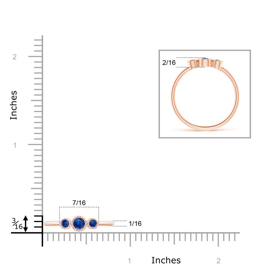 3mm AAA Bezel-Set Round Sapphire Three Stone Ring in Rose Gold product image