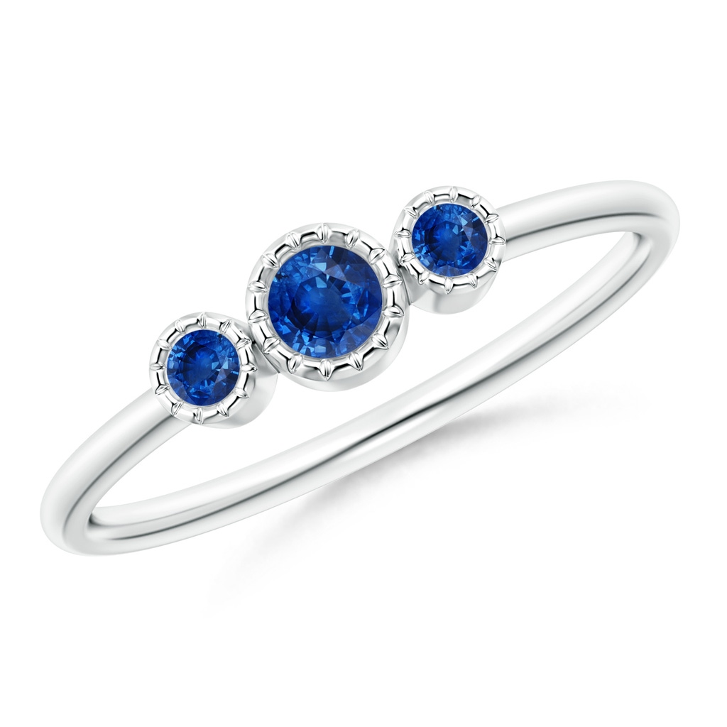 3mm AAA Bezel-Set Round Sapphire Three Stone Ring in White Gold 