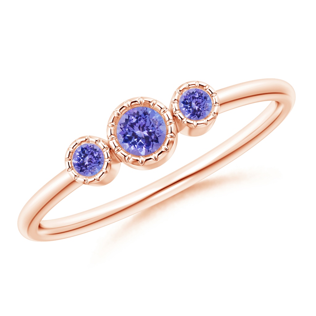 3mm AAA Bezel-Set Round Tanzanite Three Stone Ring in Rose Gold