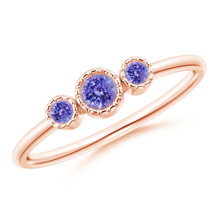 3mm AAA Bezel-Set Round Tanzanite Three Stone Ring in Rose Gold 