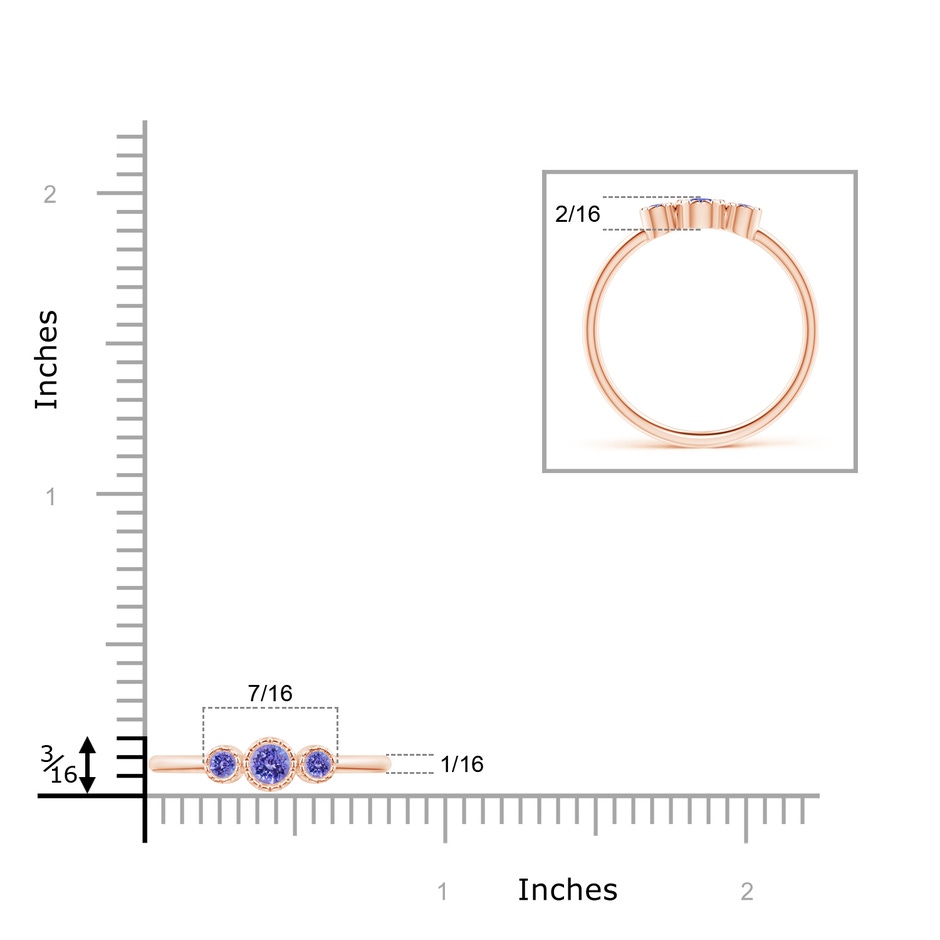 3mm AAA Bezel-Set Round Tanzanite Three Stone Ring in Rose Gold product image