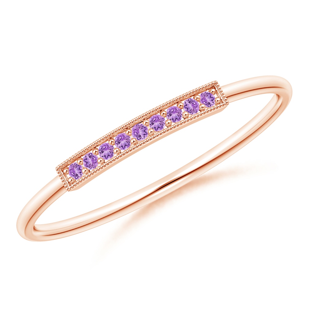 1mm AAA Pavé Set Amethyst Bar Ring with Milgrain in Rose Gold 