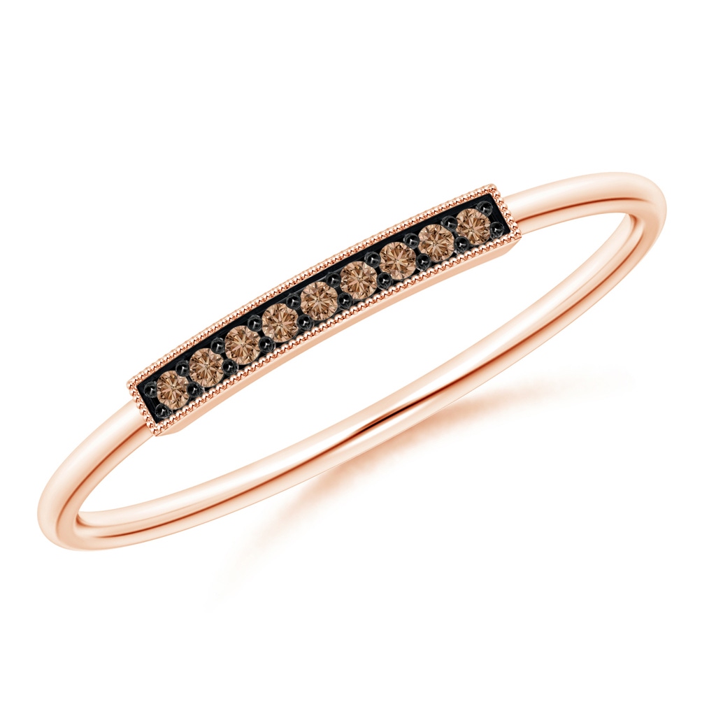 1mm AAA Pavé Set Coffee Diamond Bar Ring with Milgrain in Rose Gold