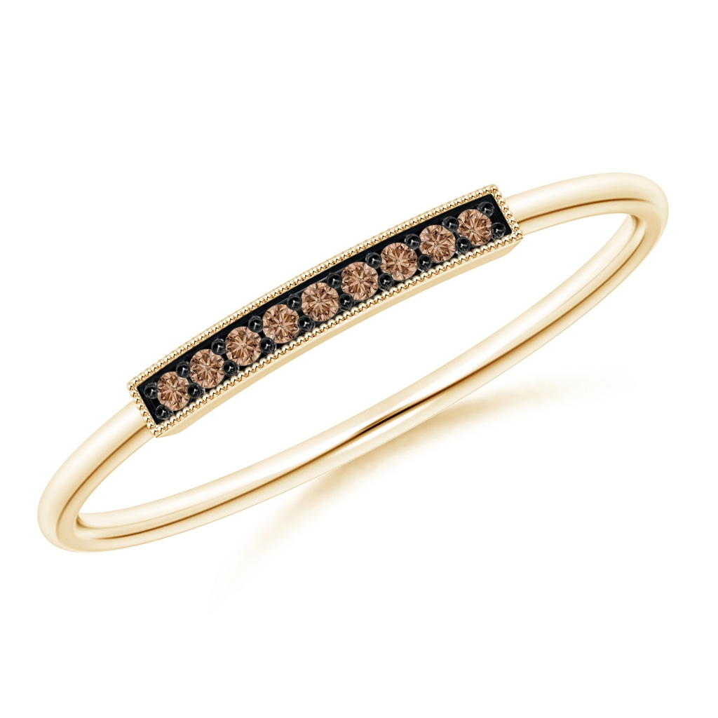 1mm AAA Pavé Set Coffee Diamond Bar Ring with Milgrain in Yellow Gold