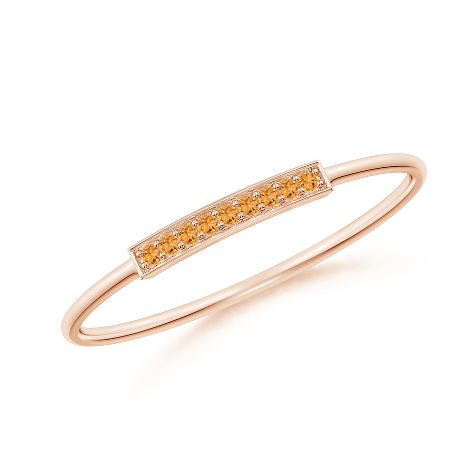1mm AAA Pave Set Citrine Bar Ring with Milgrain in 18K Rose Gold 
