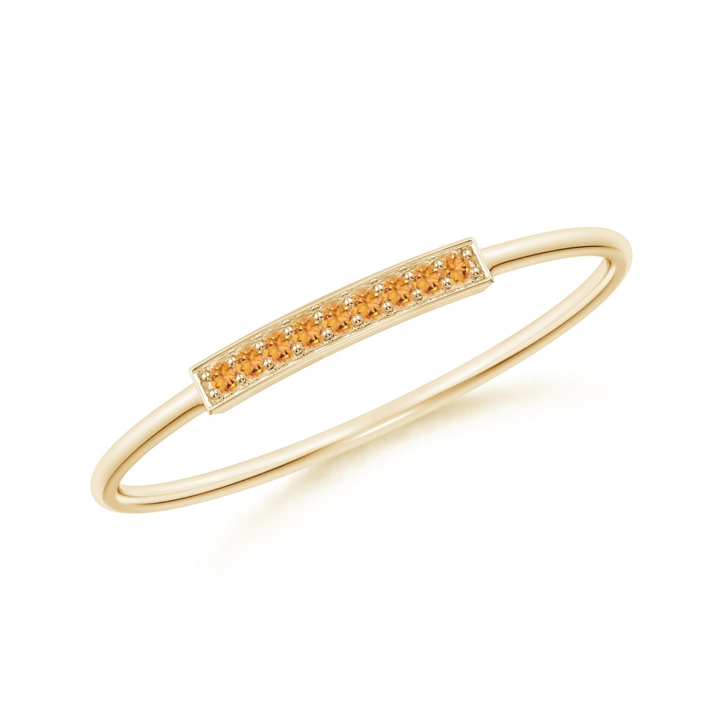 1mm AAA Pave Set Citrine Bar Ring with Milgrain in 18K Yellow Gold