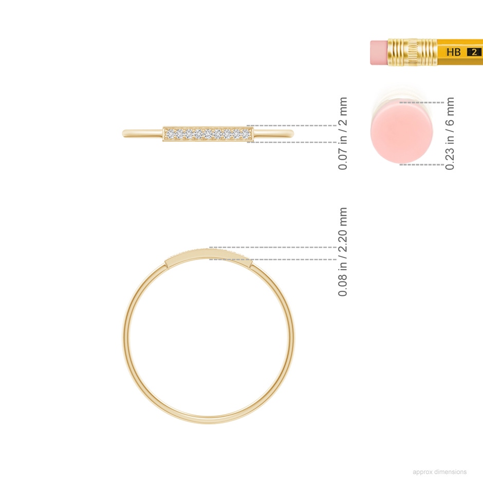 1mm HSI2 Pave Set Diamond Bar Ring with Milgrain in Yellow Gold ruler