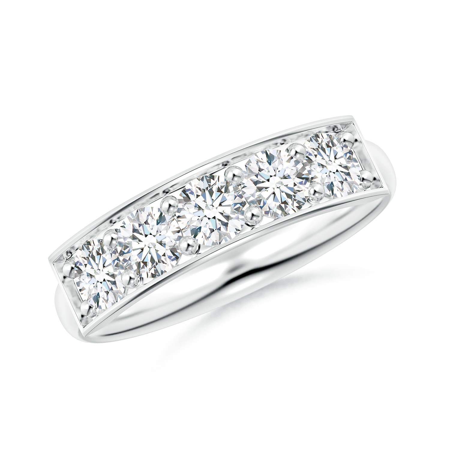 3.8mm GVS2 Pave Set Diamond Bar Ring with Milgrain in S999 Silver