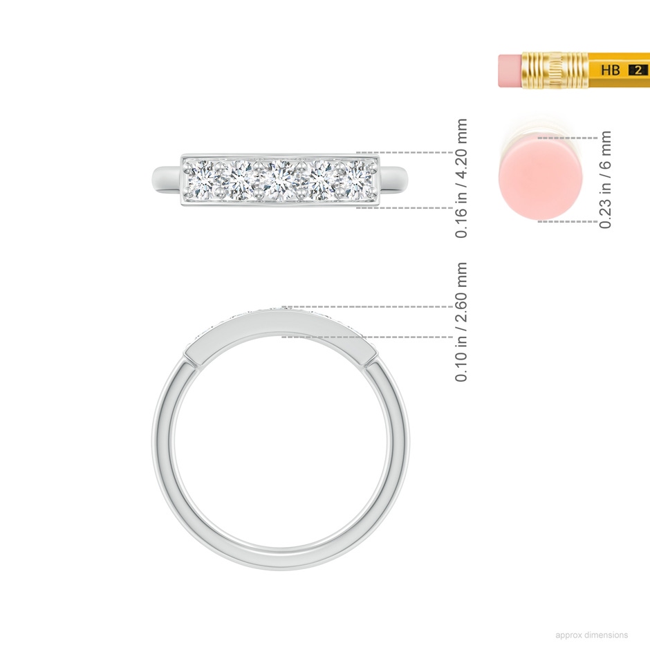 3mm GVS2 Pave Set Diamond Bar Ring with Milgrain in S999 Silver ruler