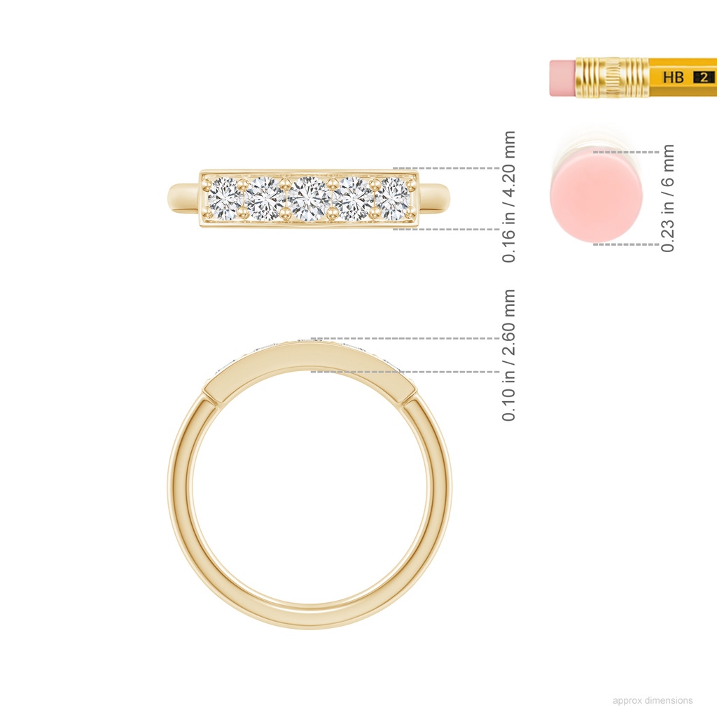 3mm HSI2 Pave Set Diamond Bar Ring with Milgrain in 18K Yellow Gold ruler