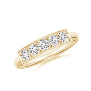 3mm HSI2 Pave Set Diamond Bar Ring with Milgrain in Yellow Gold