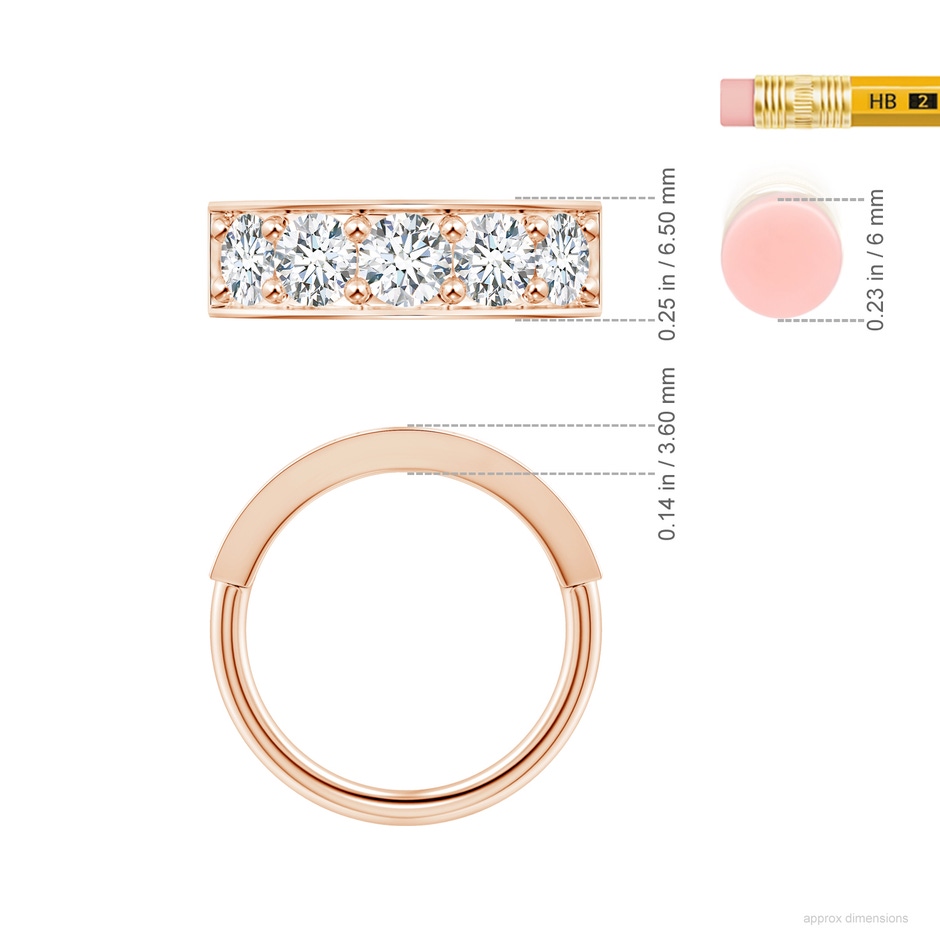 4.8mm GVS2 Pave Set Diamond Bar Ring with Milgrain in 18K Rose Gold ruler