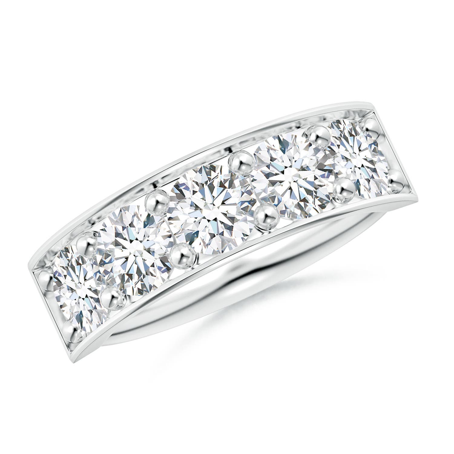 4.8mm GVS2 Pave Set Diamond Bar Ring with Milgrain in 18K White Gold