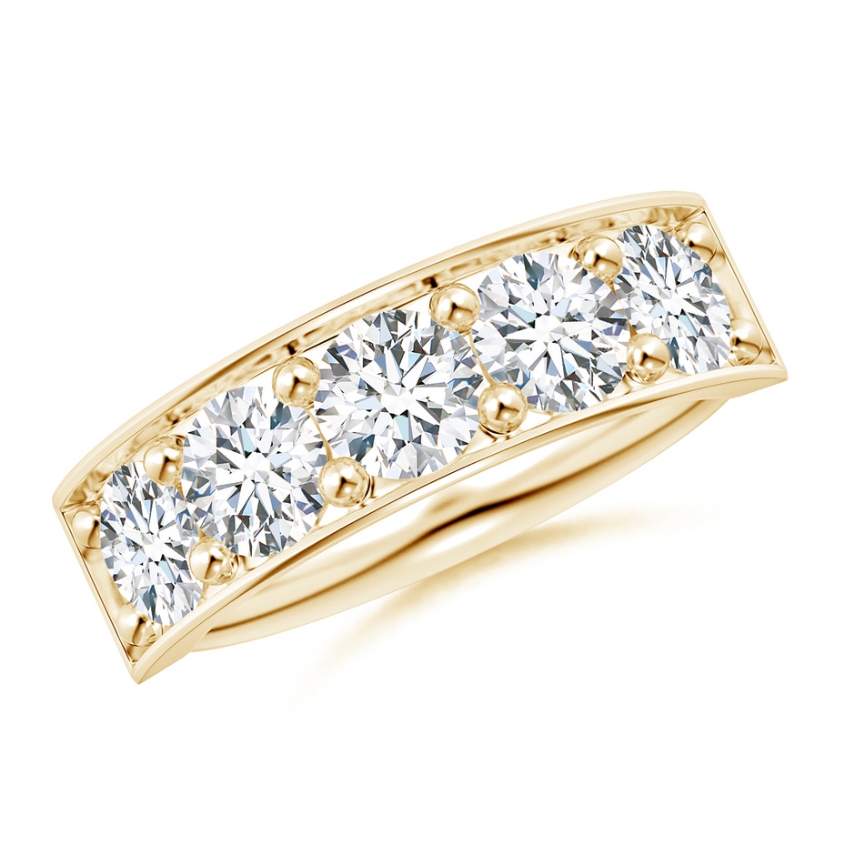 4.8mm GVS2 Pave Set Diamond Bar Ring with Milgrain in Yellow Gold 