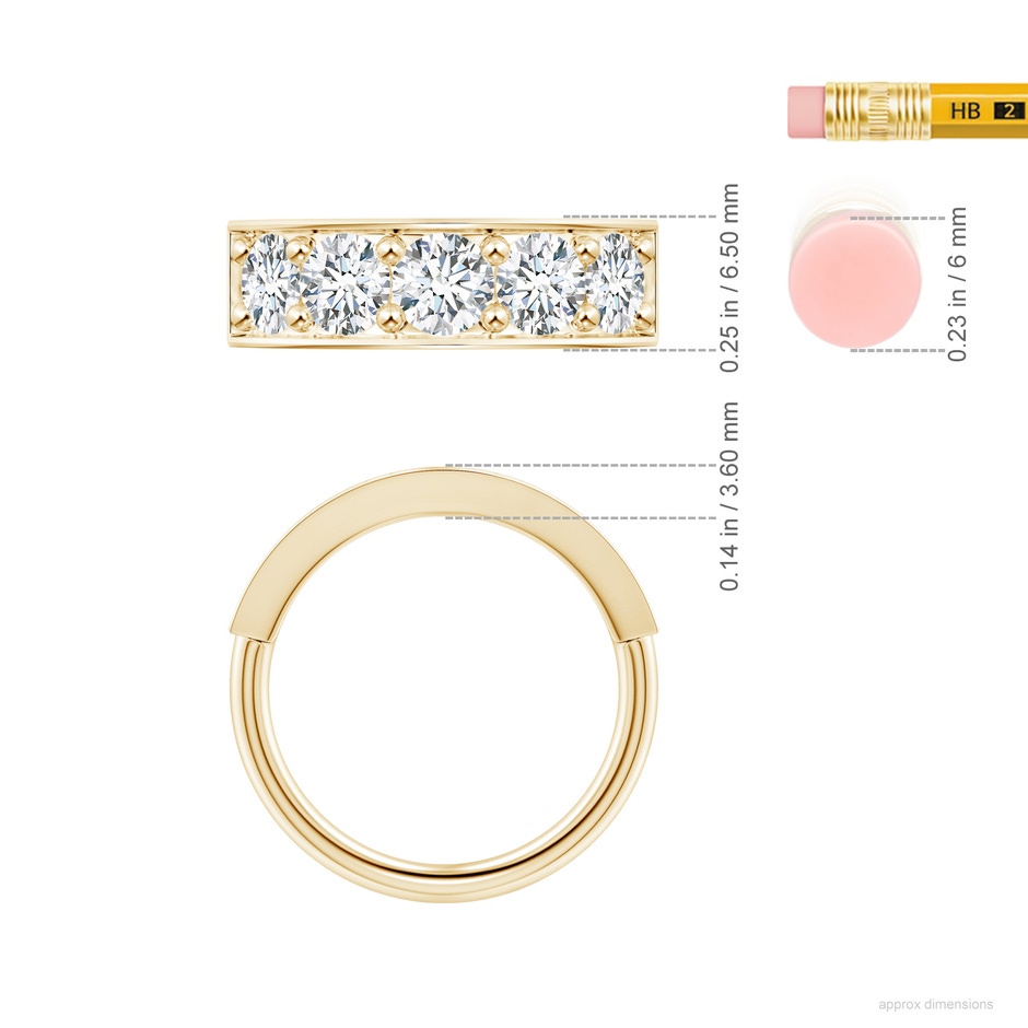 4.8mm GVS2 Pave Set Diamond Bar Ring with Milgrain in Yellow Gold ruler