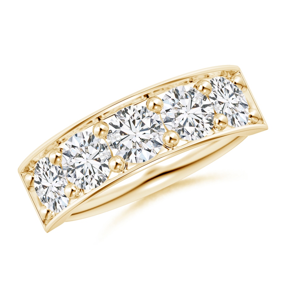 4.8mm HSI2 Pave Set Diamond Bar Ring with Milgrain in Yellow Gold 