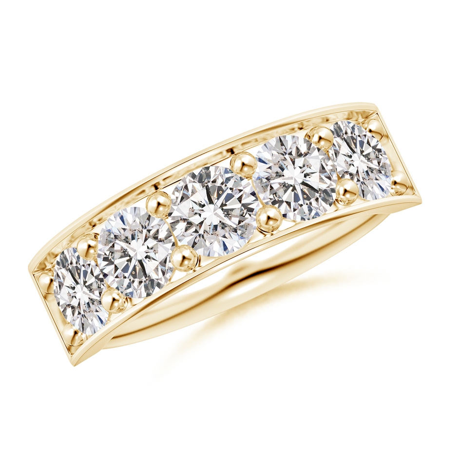 4.8mm IJI1I2 Pave Set Diamond Bar Ring with Milgrain in Yellow Gold 