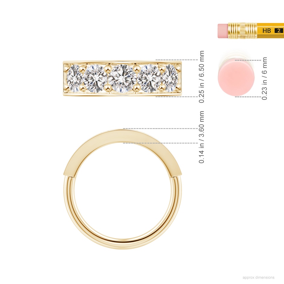 4.8mm IJI1I2 Pave Set Diamond Bar Ring with Milgrain in Yellow Gold ruler