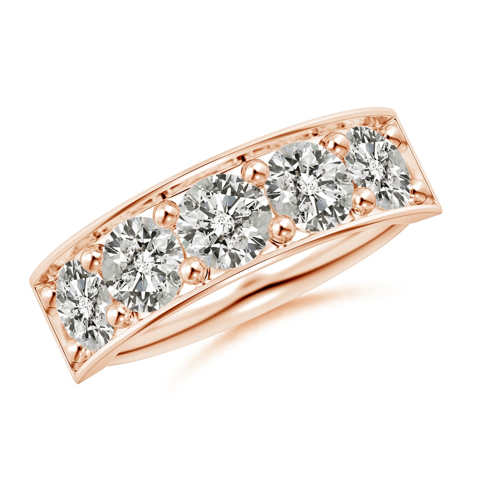 4.8mm KI3 Pave Set Diamond Bar Ring with Milgrain in Rose Gold 