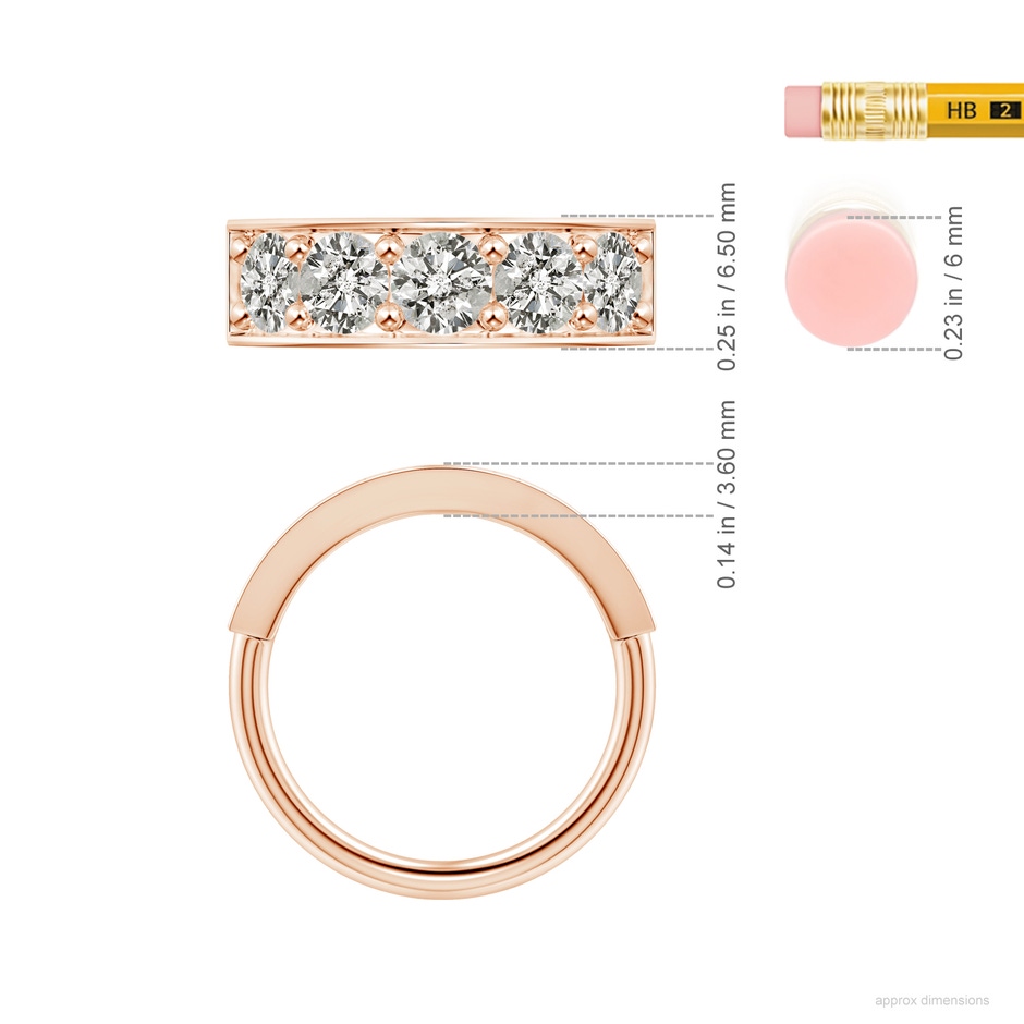 4.8mm KI3 Pave Set Diamond Bar Ring with Milgrain in Rose Gold ruler
