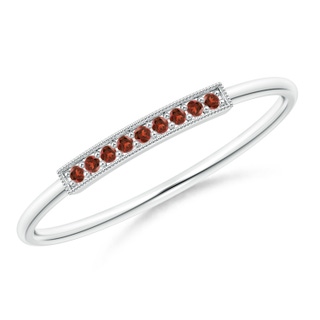 1mm AAA Pavé Set Garnet Bar Ring with Milgrain in White Gold