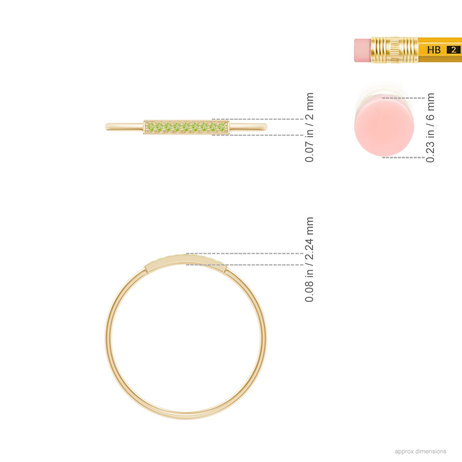 1mm AAA Pavé Set Peridot Bar Ring with Milgrain in 18CT Yellow Gold - ruler