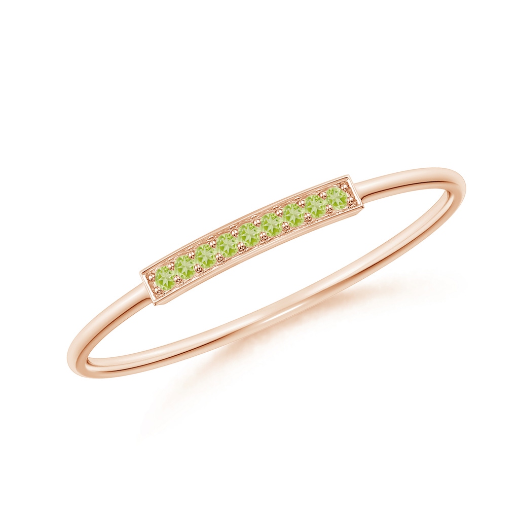 1mm AAA Pavé Set Peridot Bar Ring with Milgrain in Rose Gold