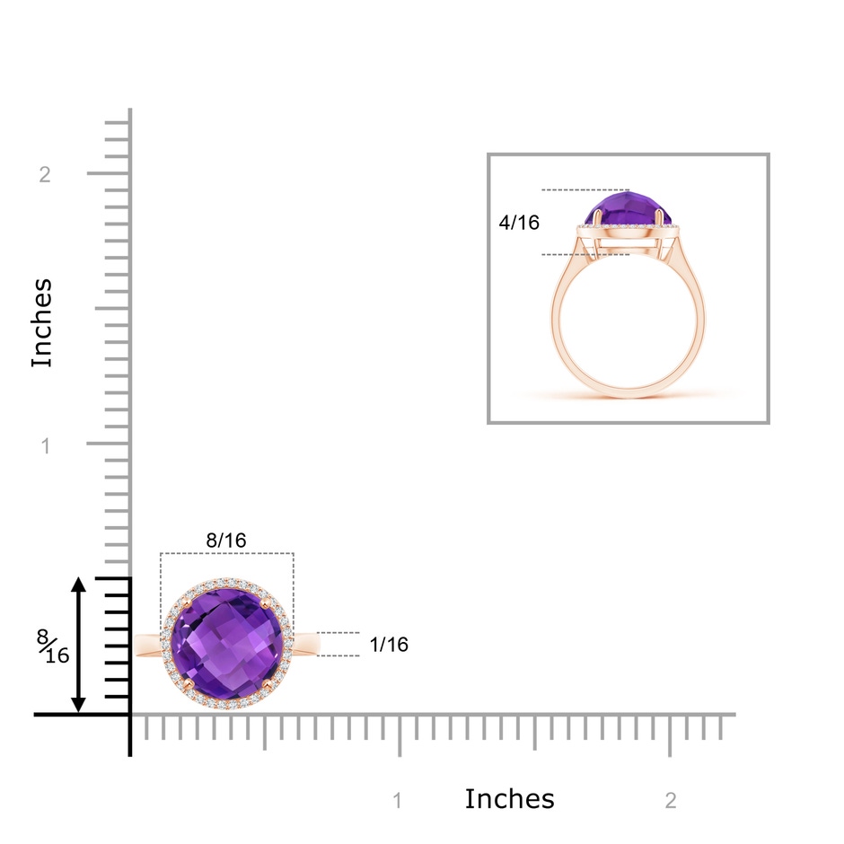 10mm AAA Round Amethyst Cocktail Ring with Diamond Halo in Rose Gold product image